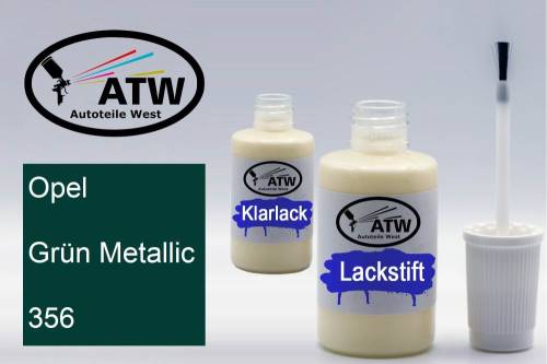 Opel, Grün Metallic, 356: 20ml Lackstift + 20ml Klarlack - Set, von ATW Autoteile West.